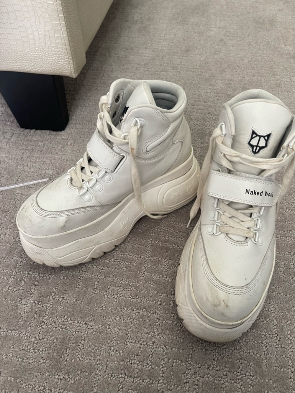•SOLD• Naked Wolfe White Scandal Leather Trainers (Platform High-Top Sneakers)